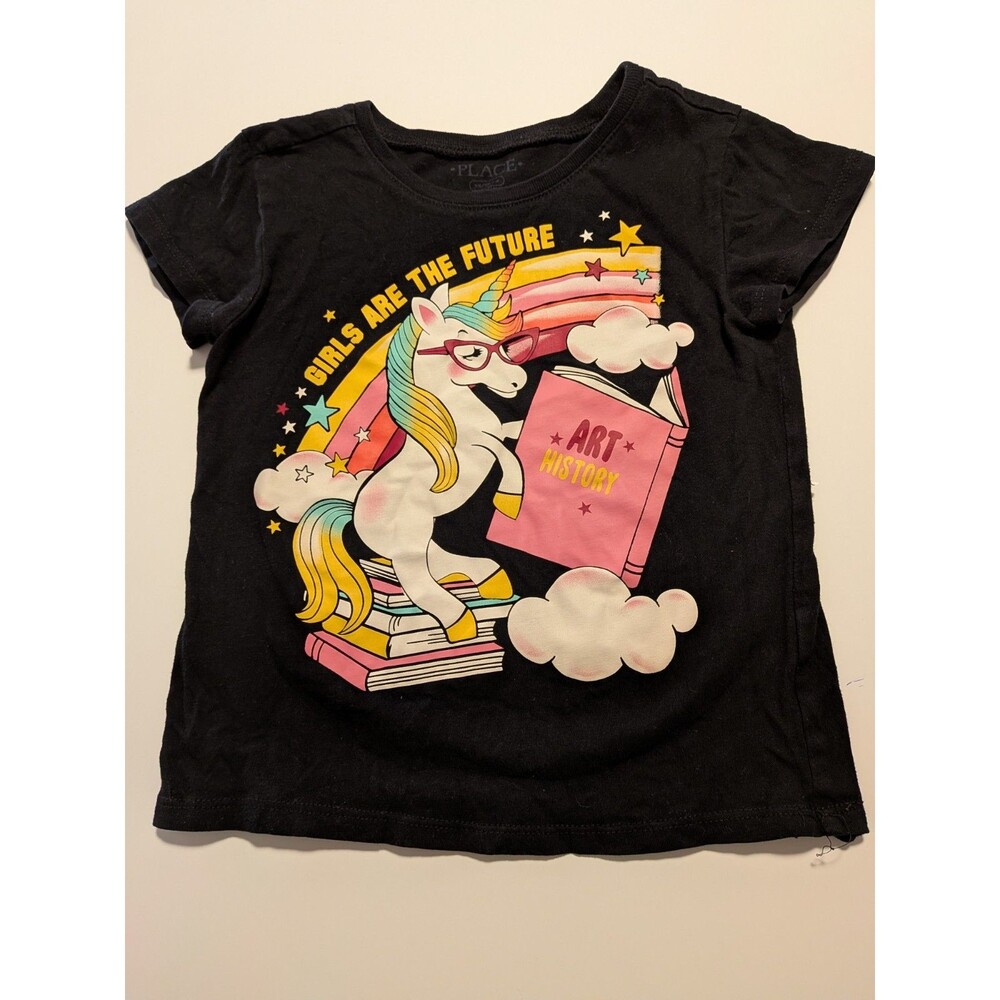 The Children’s Place Girls Small Unicorn Graphic T Shirt Black Short Sleeve